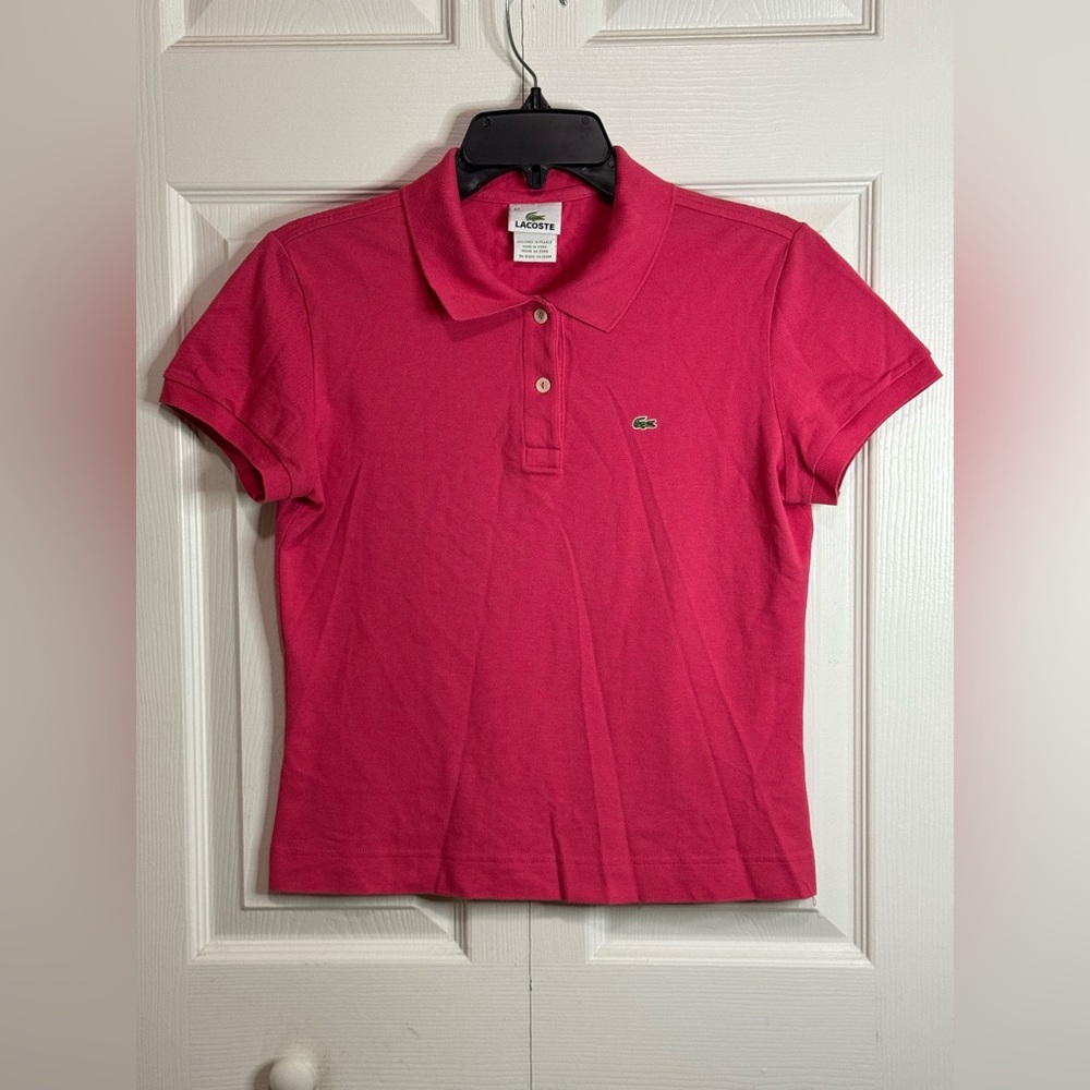 LACOSTE Women Polo Shirt Pink Cotton Short Sleeve Golf Summer